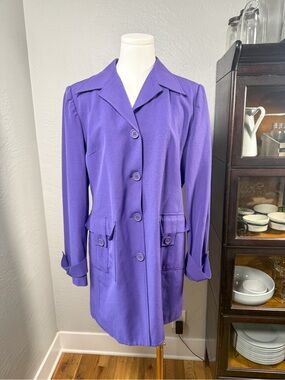 Vintage Bagage Purple Long Blazer Jacket Career Utility Pocket Statement Size 10